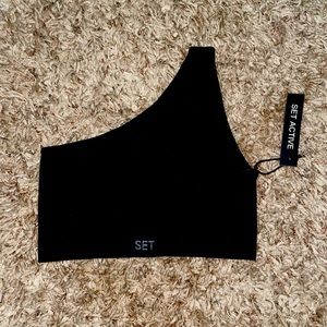 SET ACTIVE ribbed one shoulder sports bra BLACK XS NWT
